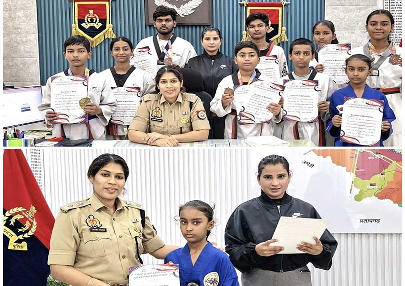 sp-charu-nigam-honours-national-taekwondo-medal-winners-sultanpur